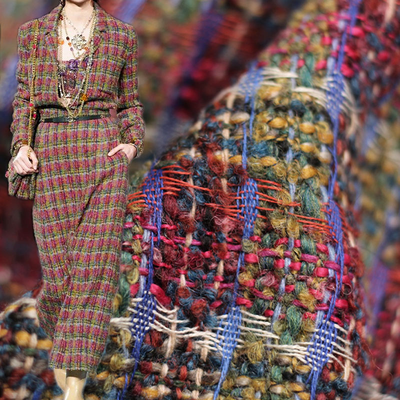 Sewing Tweed - Red/Green Lattice Wool Yarn-Dyed Braided Tweed