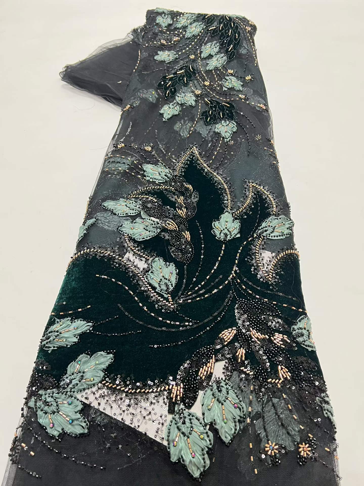 Sewing Velvet Fabric - Green New Style African Velvet Embroidery