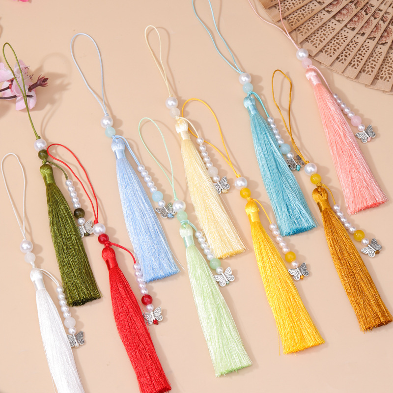 Vintage Sewing Textile - 5pcs Vintage Pearl Butterfly Tassels Pendant