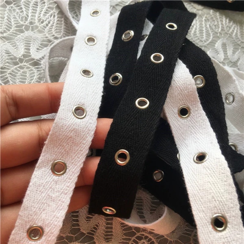Sewing Eyelet Fabric - Black and White Cotton Webbing with