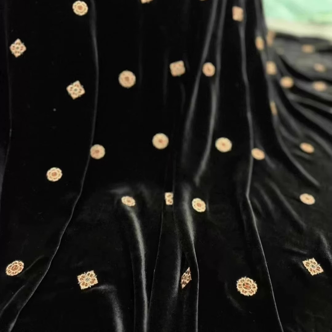 135CM Wide Black Green Embroid - Sewing Velvet Fabric ulasan dan harga