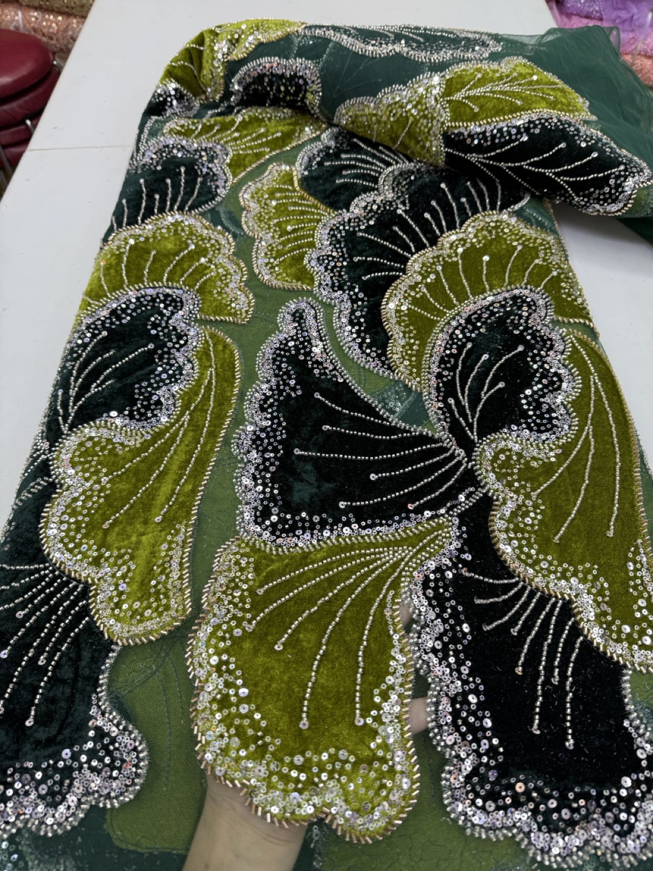Luxury Sequins Beaded Tulle La - Sewing Velvet Fabric ulasan dan harga