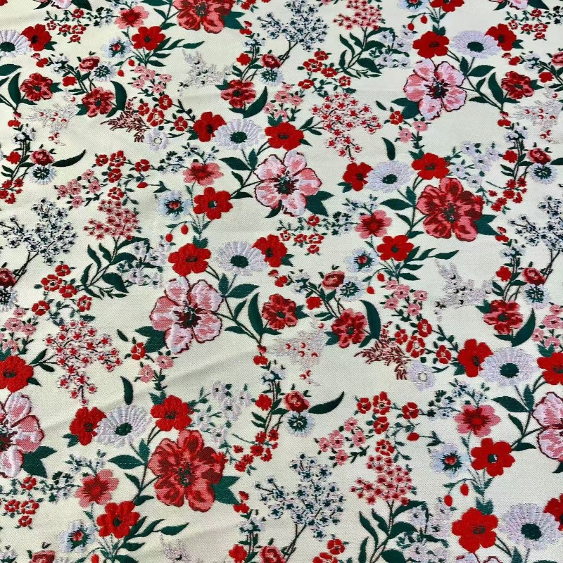 Red Small Floral Jacquard Fabr - Vintage Sewing Textile ulasan dan harga