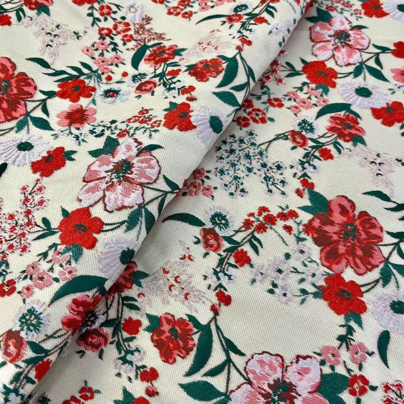 Red Small Floral Jacquard Fabr - Vintage Sewing Textile ulasan dan harga
