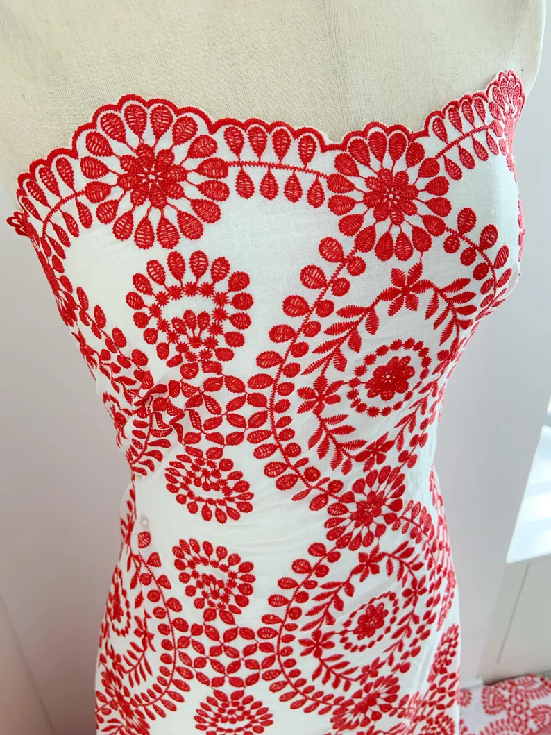 Off white Cotton Eyelet Lace F - Sewing Eyelet Fabric ulasan dan harga