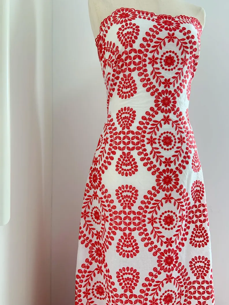 Off white Cotton Eyelet Lace F - Sewing Eyelet Fabric ulasan dan harga
