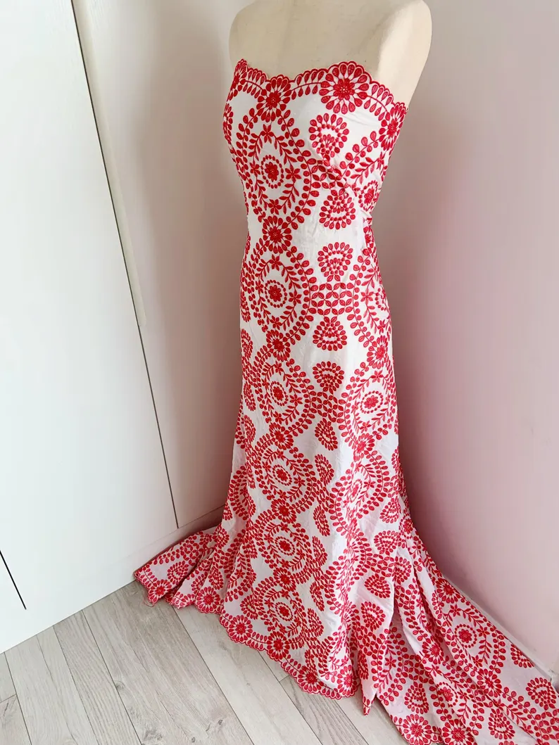 Off white Cotton Eyelet Lace F - Sewing Eyelet Fabric ulasan dan harga