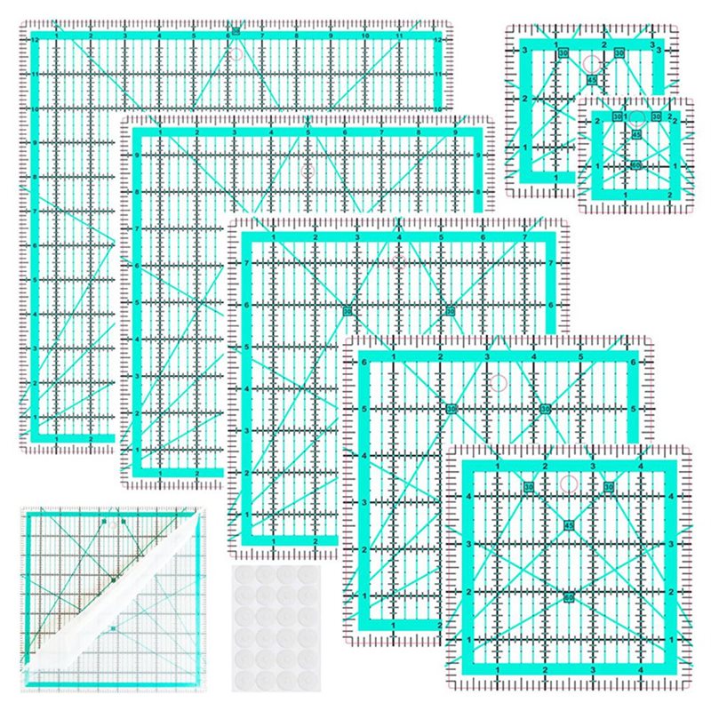 A25F-Blue 7-Piece Collar Ruler - Quilting Ruler Square ulasan dan harga
