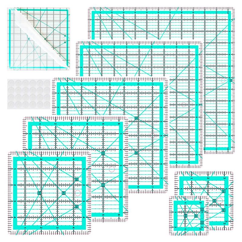 A25F-Blue 7-Piece Collar Ruler - Quilting Ruler Square ulasan dan harga