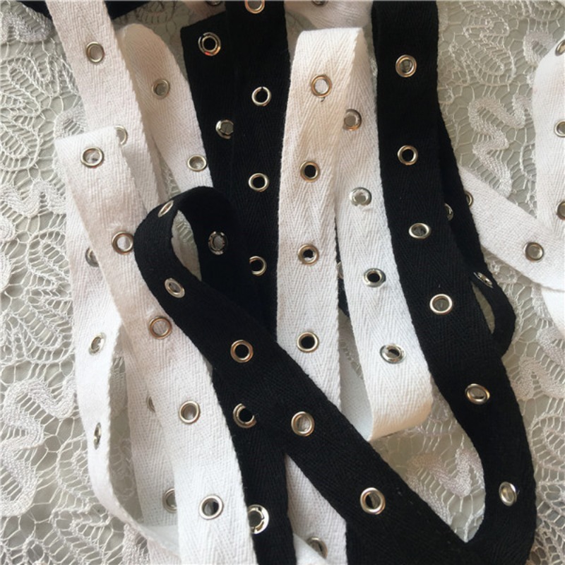 Black and White Cotton Webbing - Sewing Eyelet Fabric ulasan dan harga