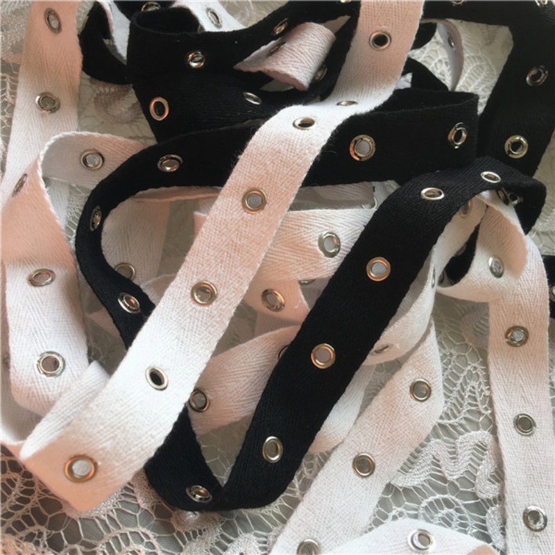 Black and White Cotton Webbing - Sewing Eyelet Fabric ulasan dan harga