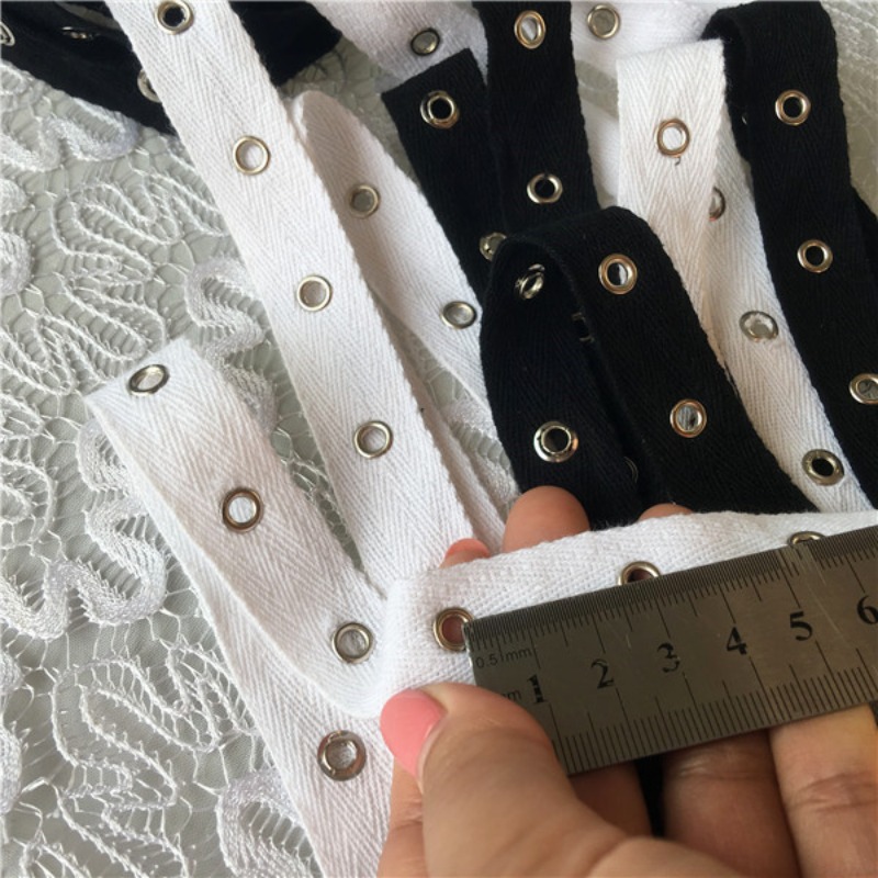 Black and White Cotton Webbing - Sewing Eyelet Fabric ulasan dan harga